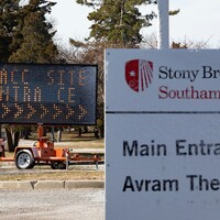 Signage at the Stony Brook Southampton mass vaccination site.